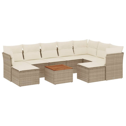 10-tlg. Garten-Sofagarnitur mit Kissen Beige Poly Rattan - Pazzar.ch