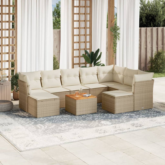 10-tlg. Garten-Sofagarnitur mit Kissen Beige Poly Rattan - Pazzar.ch