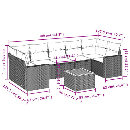 8-tlg. Garten-Sofagarnitur mit Kissen Grau Poly Rattan - Pazzar.ch