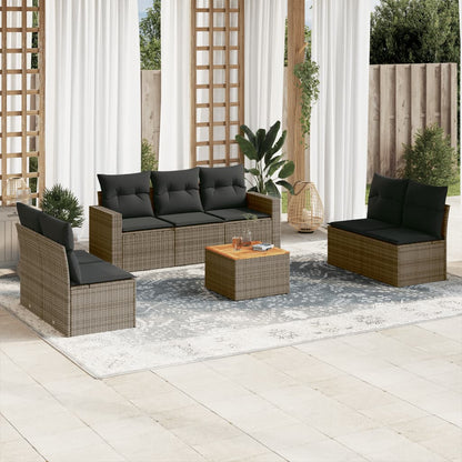 8-tlg. Garten-Sofagarnitur mit Kissen Grau Poly Rattan - Pazzar.ch