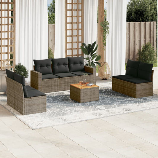 8-tlg. Garten-Sofagarnitur mit Kissen Grau Poly Rattan - Pazzar.ch