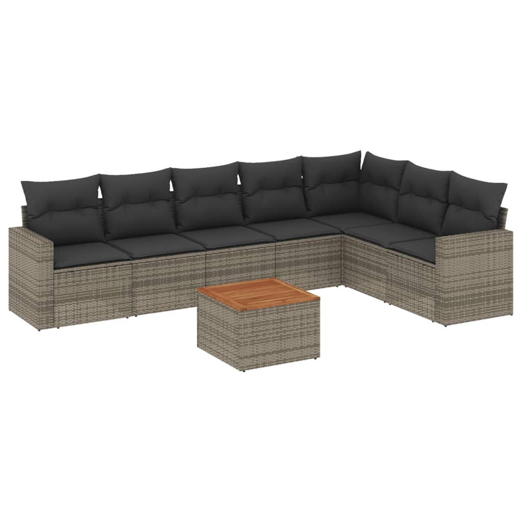 8-tlg. Garten-Sofagarnitur mit Kissen Grau Poly Rattan - Pazzar.ch