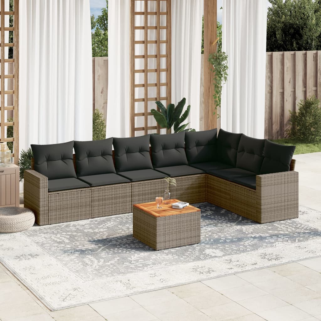 8-tlg. Garten-Sofagarnitur mit Kissen Grau Poly Rattan - Pazzar.ch