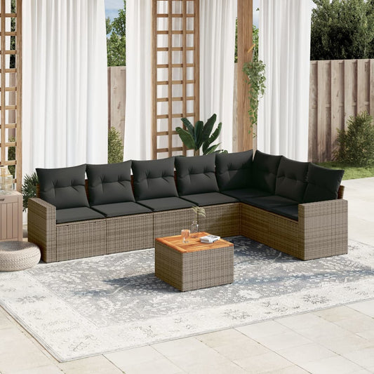 8-tlg. Garten-Sofagarnitur mit Kissen Grau Poly Rattan - Pazzar.ch