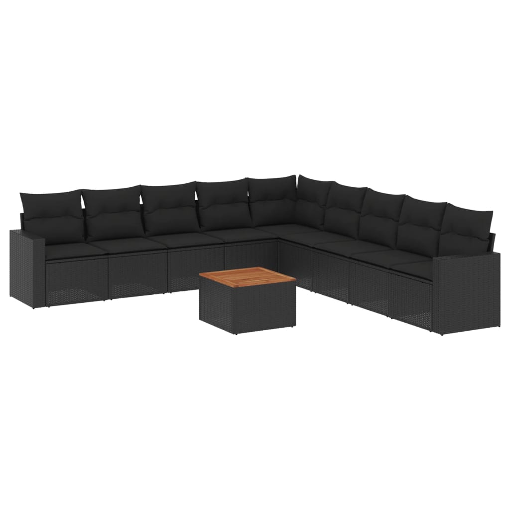 10-tlg. Garten-Sofagarnitur mit Kissen Schwarz Poly Rattan - Pazzar.ch