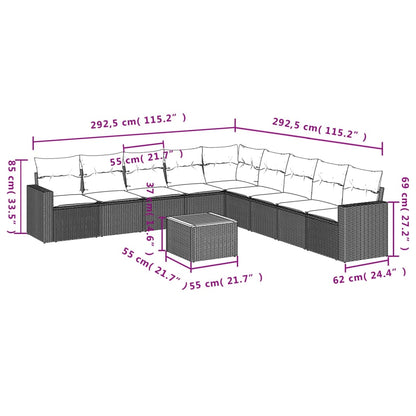 10-tlg. Garten-Sofagarnitur mit Kissen Schwarz Poly Rattan - Pazzar.ch