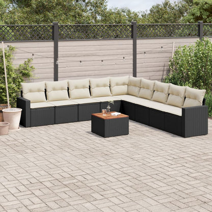 10-tlg. Garten-Sofagarnitur mit Kissen Schwarz Poly Rattan - Pazzar.ch