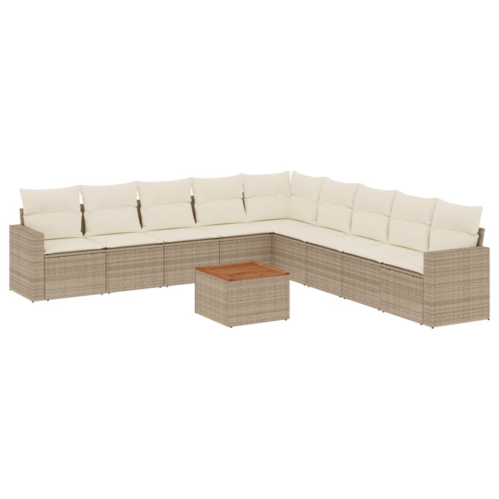 10-tlg. Garten-Sofagarnitur mit Kissen Beige Poly Rattan