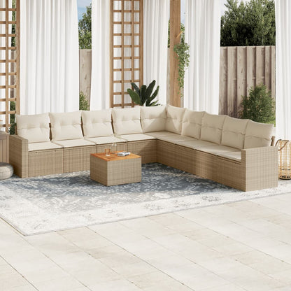 10-tlg. Garten-Sofagarnitur mit Kissen Beige Poly Rattan - Pazzar.ch