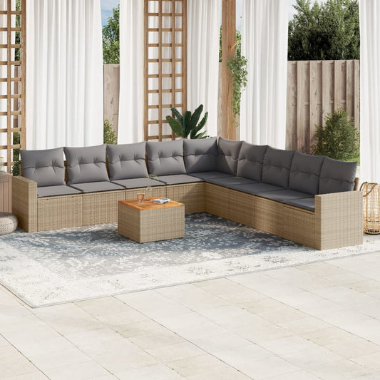 10-tlg. Garten-Sofagarnitur mit Kissen Beige Poly Rattan - Pazzar.ch