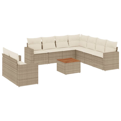 10-tlg. Garten-Sofagarnitur mit Kissen Beige Poly Rattan - Pazzar.ch