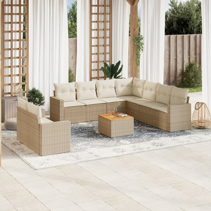 10-tlg. Garten-Sofagarnitur mit Kissen Beige Poly Rattan - Pazzar.ch