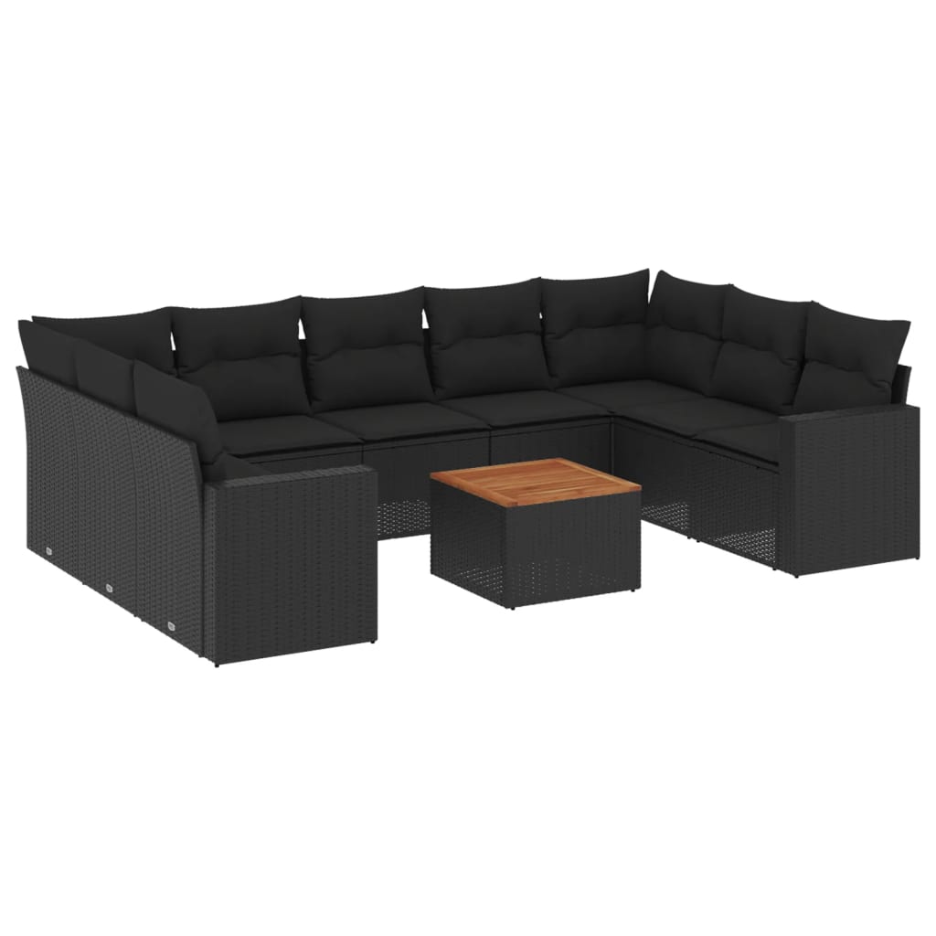 10-tlg. Garten-Sofagarnitur mit Kissen Schwarz Poly Rattan - Pazzar.ch