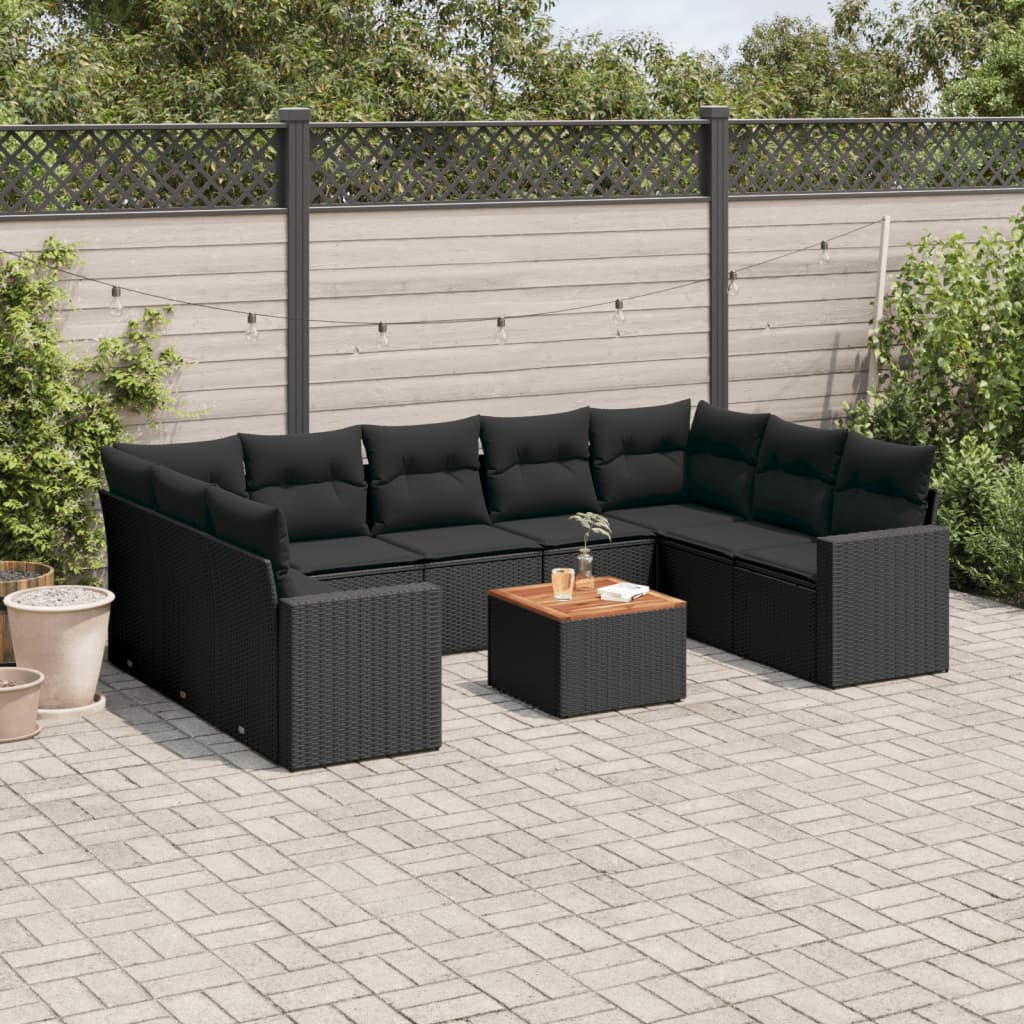 10-tlg. Garten-Sofagarnitur mit Kissen Schwarz Poly Rattan - Pazzar.ch