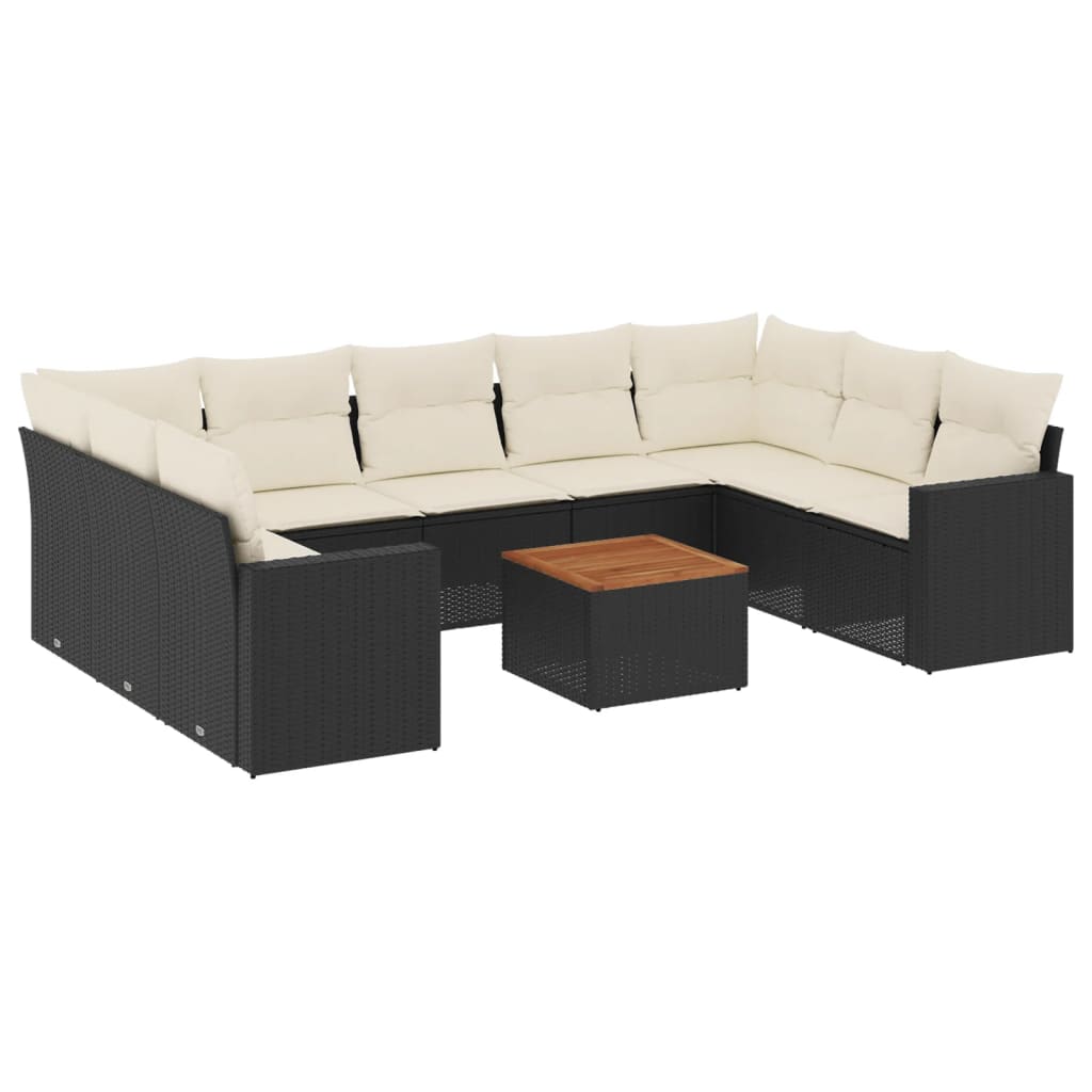 10-tlg. Garten-Sofagarnitur mit Kissen Schwarz Poly Rattan