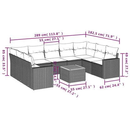 10-tlg. Garten-Sofagarnitur mit Kissen Schwarz Poly Rattan - Pazzar.ch