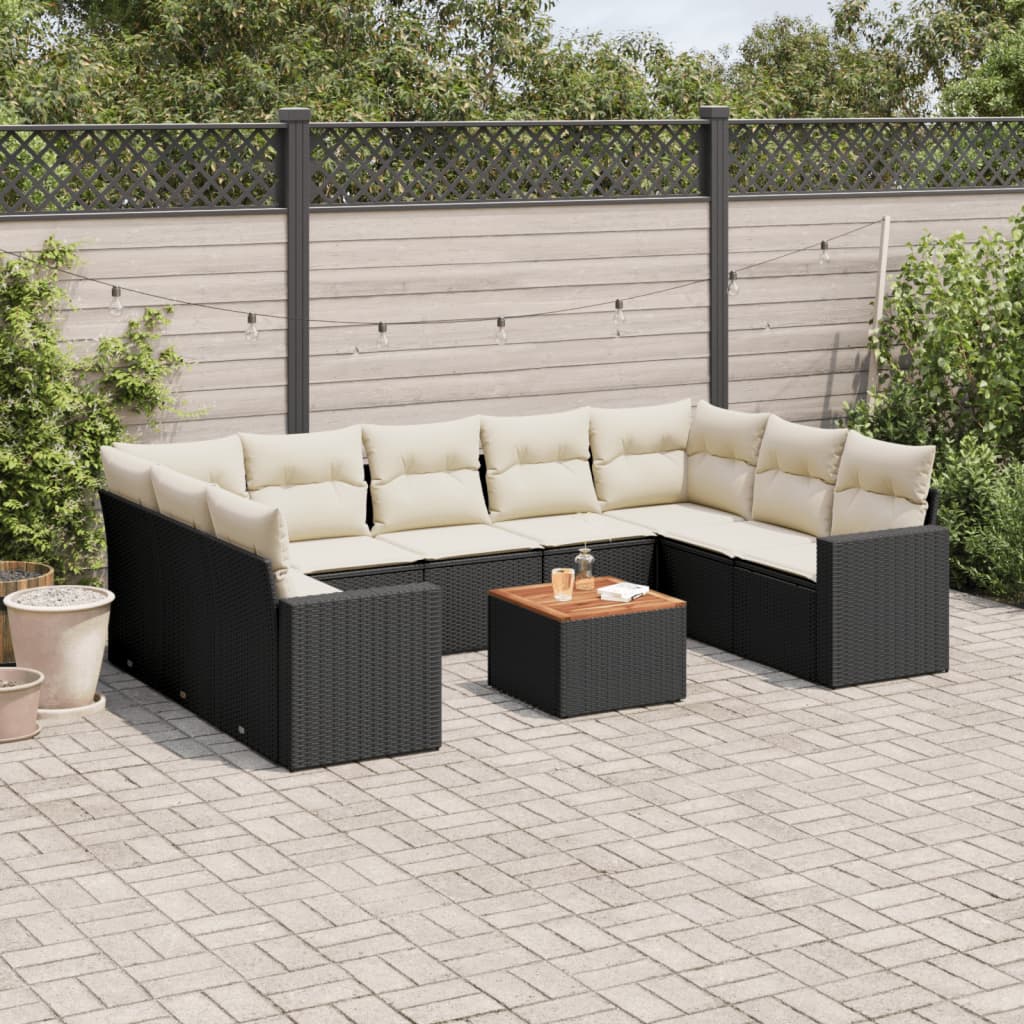 10-tlg. Garten-Sofagarnitur mit Kissen Schwarz Poly Rattan - Pazzar.ch