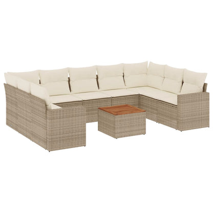 10-tlg. Garten-Sofagarnitur mit Kissen Beige Poly Rattan - Pazzar.ch