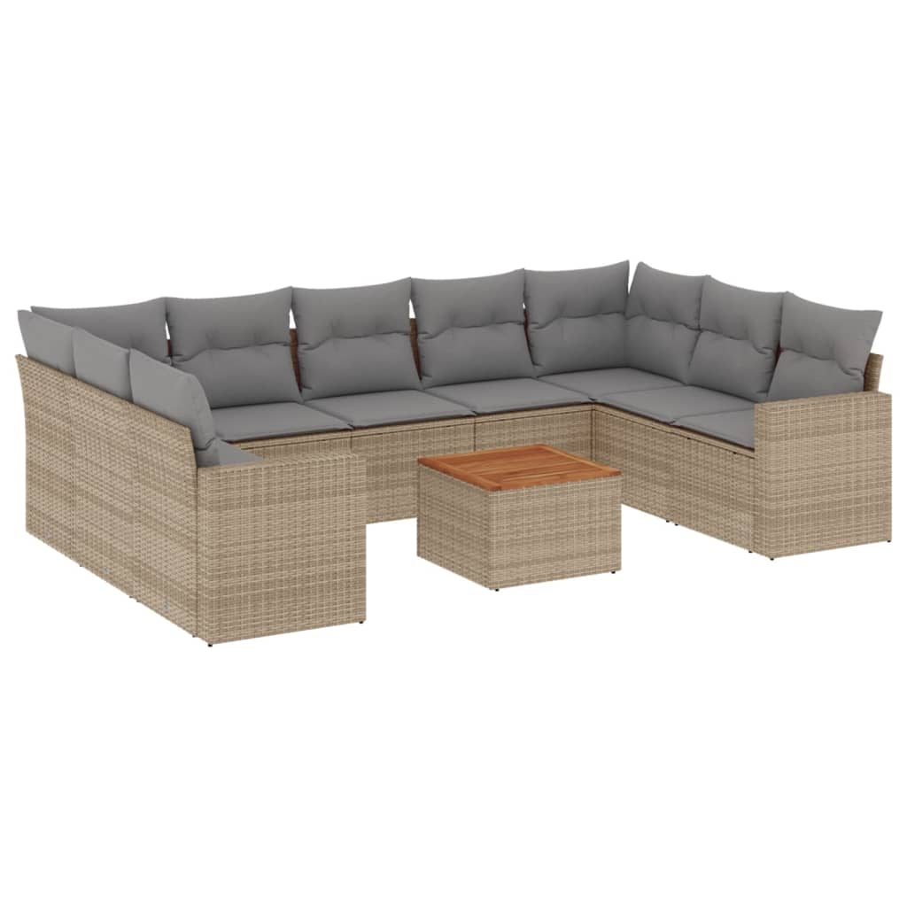 10-tlg. Garten-Sofagarnitur mit Kissen Beige Poly Rattan - Pazzar.ch