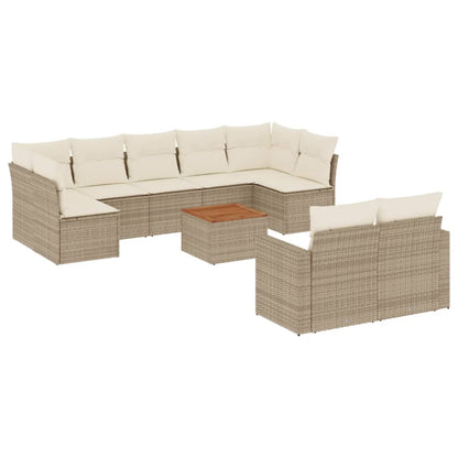 10-tlg. Garten-Sofagarnitur mit Kissen Beige Poly Rattan - Pazzar.ch