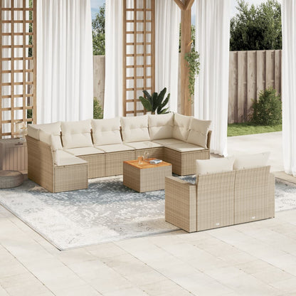 10-tlg. Garten-Sofagarnitur mit Kissen Beige Poly Rattan - Pazzar.ch