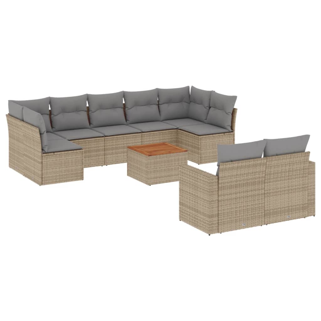 10-tlg. Garten-Sofagarnitur mit Kissen Beige Poly Rattan - Pazzar.ch