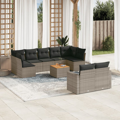 10-tlg. Garten-Sofagarnitur mit Kissen Grau Poly Rattan - Pazzar.ch