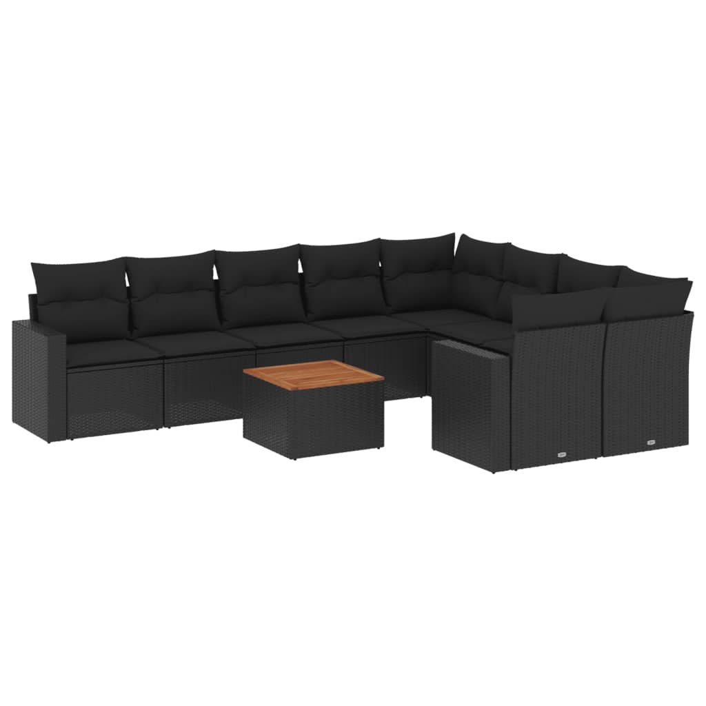 10-tlg. Garten-Sofagarnitur mit Kissen Schwarz Poly Rattan - Pazzar.ch