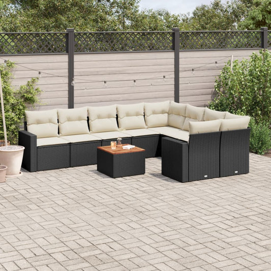 10-tlg. Garten-Sofagarnitur mit Kissen Schwarz Poly Rattan - Pazzar.ch