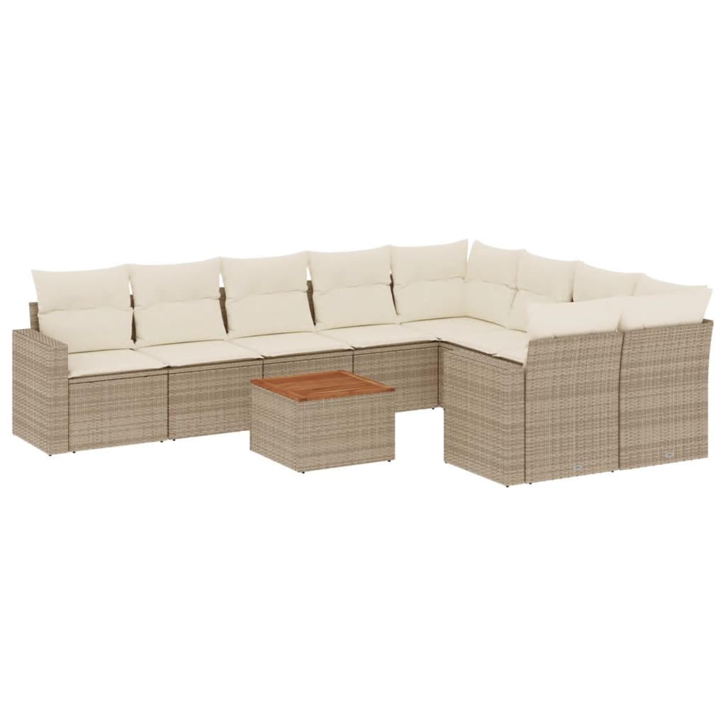 10-tlg. Garten-Sofagarnitur mit Kissen Beige Poly Rattan - Pazzar.ch