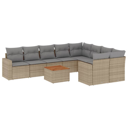 10-tlg. Garten-Sofagarnitur mit Kissen Beige Poly Rattan - Pazzar.ch