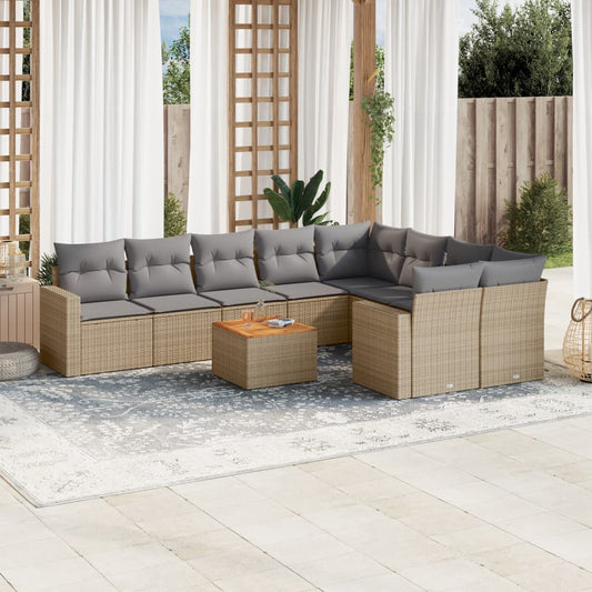 10-tlg. Garten-Sofagarnitur mit Kissen Beige Poly Rattan - Pazzar.ch