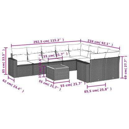 10-tlg. Garten-Sofagarnitur mit Kissen Grau Poly Rattan - Pazzar.ch