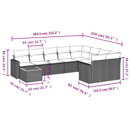 10-tlg. Garten-Sofagarnitur mit Kissen Schwarz Poly Rattan - Pazzar.ch