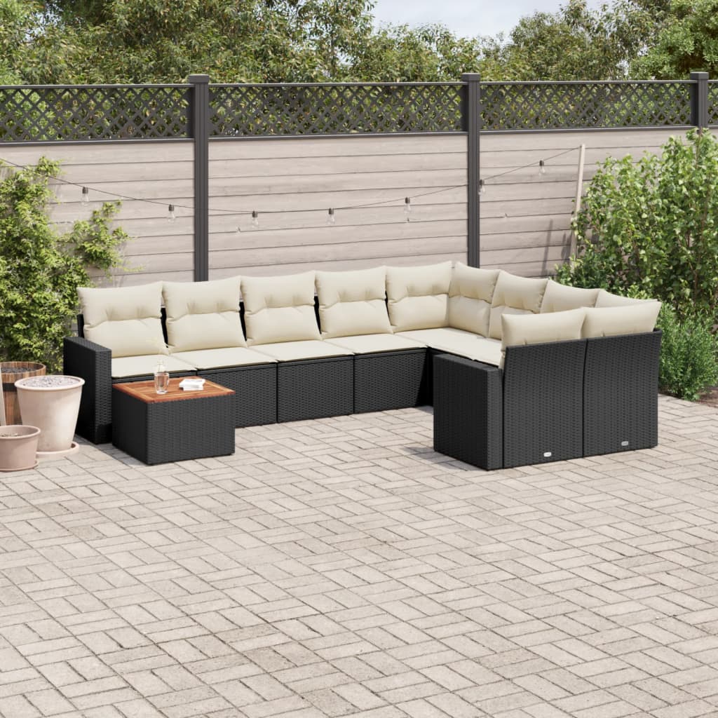 10-tlg. Garten-Sofagarnitur mit Kissen Schwarz Poly Rattan - Pazzar.ch