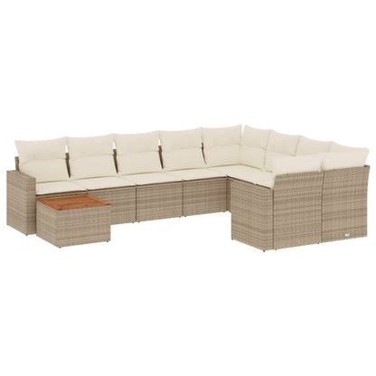 10-tlg. Garten-Sofagarnitur mit Kissen Beige Poly Rattan - Pazzar.ch