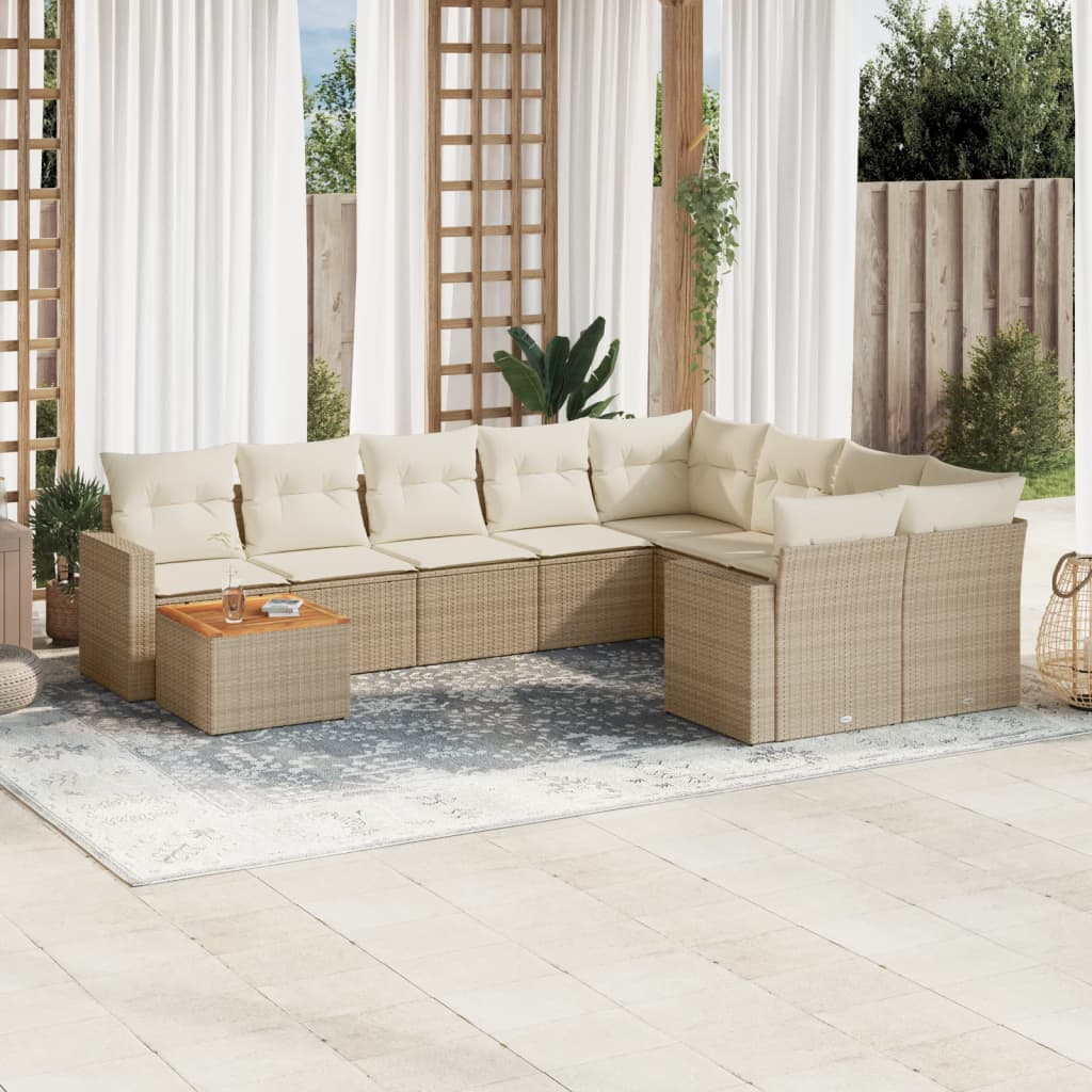 10-tlg. Garten-Sofagarnitur mit Kissen Beige Poly Rattan - Pazzar.ch