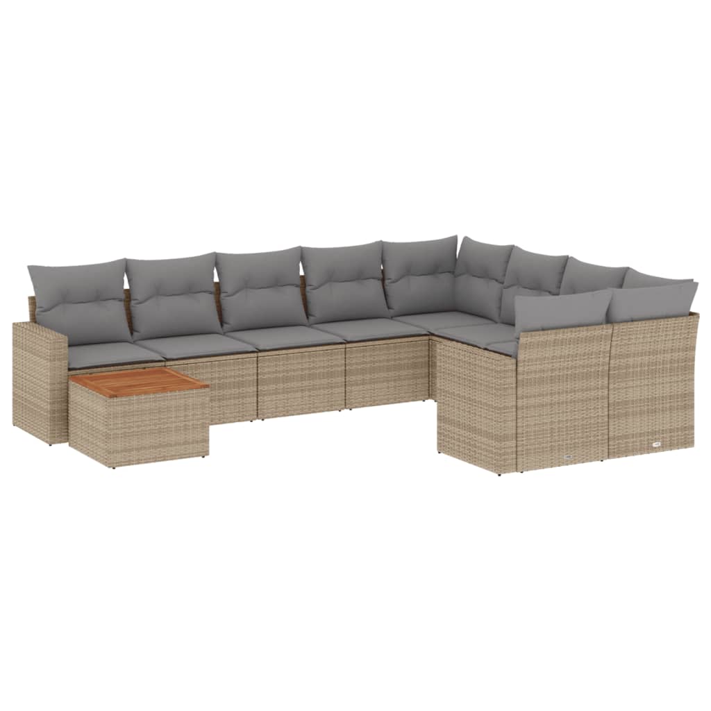 10-tlg. Garten-Sofagarnitur mit Kissen Beige Poly Rattan - Pazzar.ch