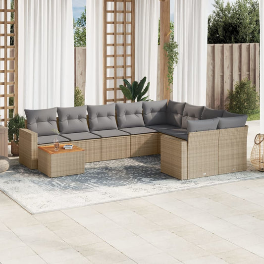 10-tlg. Garten-Sofagarnitur mit Kissen Beige Poly Rattan - Pazzar.ch