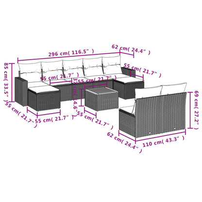 10-tlg. Garten-Sofagarnitur mit Kissen Schwarz Poly Rattan - Pazzar.ch