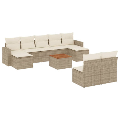 10-tlg. Garten-Sofagarnitur mit Kissen Beige Poly Rattan - Pazzar.ch