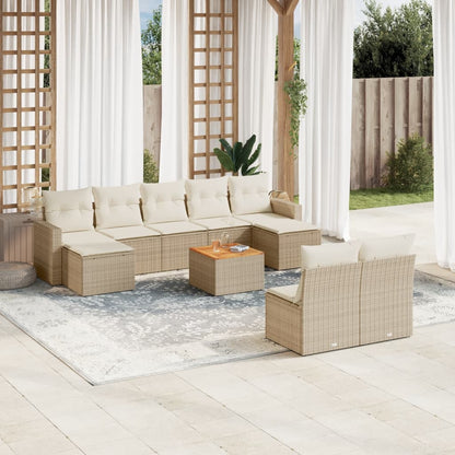 10-tlg. Garten-Sofagarnitur mit Kissen Beige Poly Rattan - Pazzar.ch