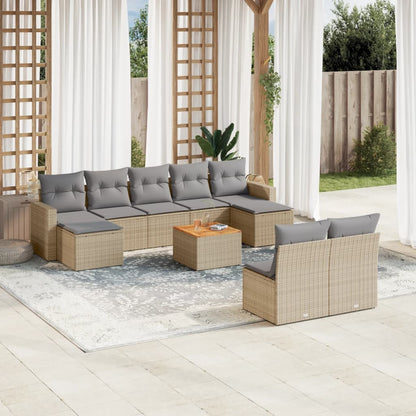 10-tlg. Garten-Sofagarnitur mit Kissen Beige Poly Rattan - Pazzar.ch