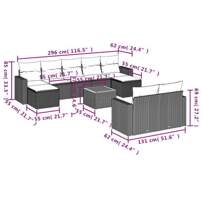 10-tlg. Garten-Sofagarnitur mit Kissen Schwarz Poly Rattan - Pazzar.ch