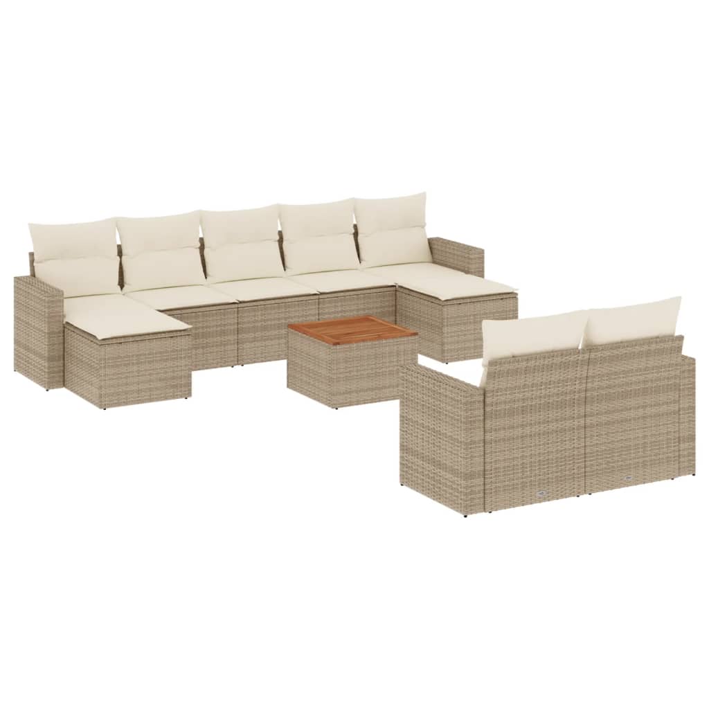 10-tlg. Garten-Sofagarnitur mit Kissen Beige Poly Rattan - Pazzar.ch