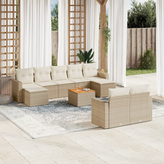 10-tlg. Garten-Sofagarnitur mit Kissen Beige Poly Rattan - Pazzar.ch