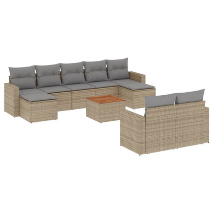 10-tlg. Garten-Sofagarnitur mit Kissen Beige Poly Rattan - Pazzar.ch