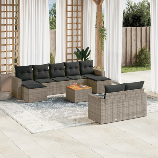 10-tlg. Garten-Sofagarnitur mit Kissen Grau Poly Rattan - Pazzar.ch