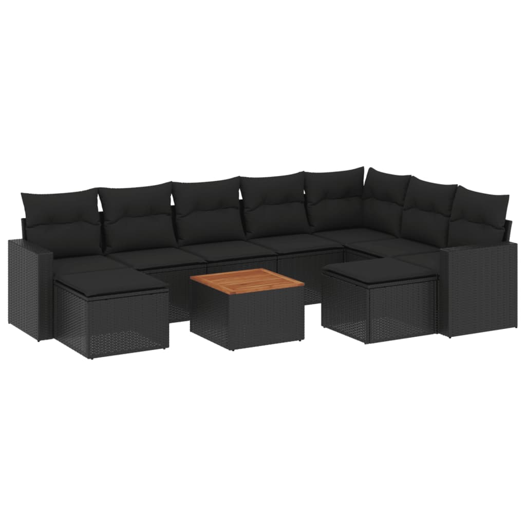 10-tlg. Garten-Sofagarnitur mit Kissen Schwarz Poly Rattan - Pazzar.ch