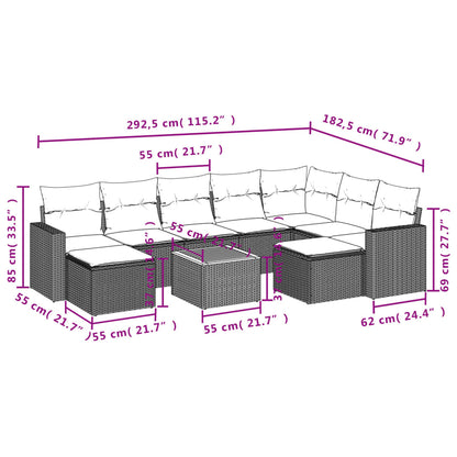 10-tlg. Garten-Sofagarnitur mit Kissen Schwarz Poly Rattan - Pazzar.ch